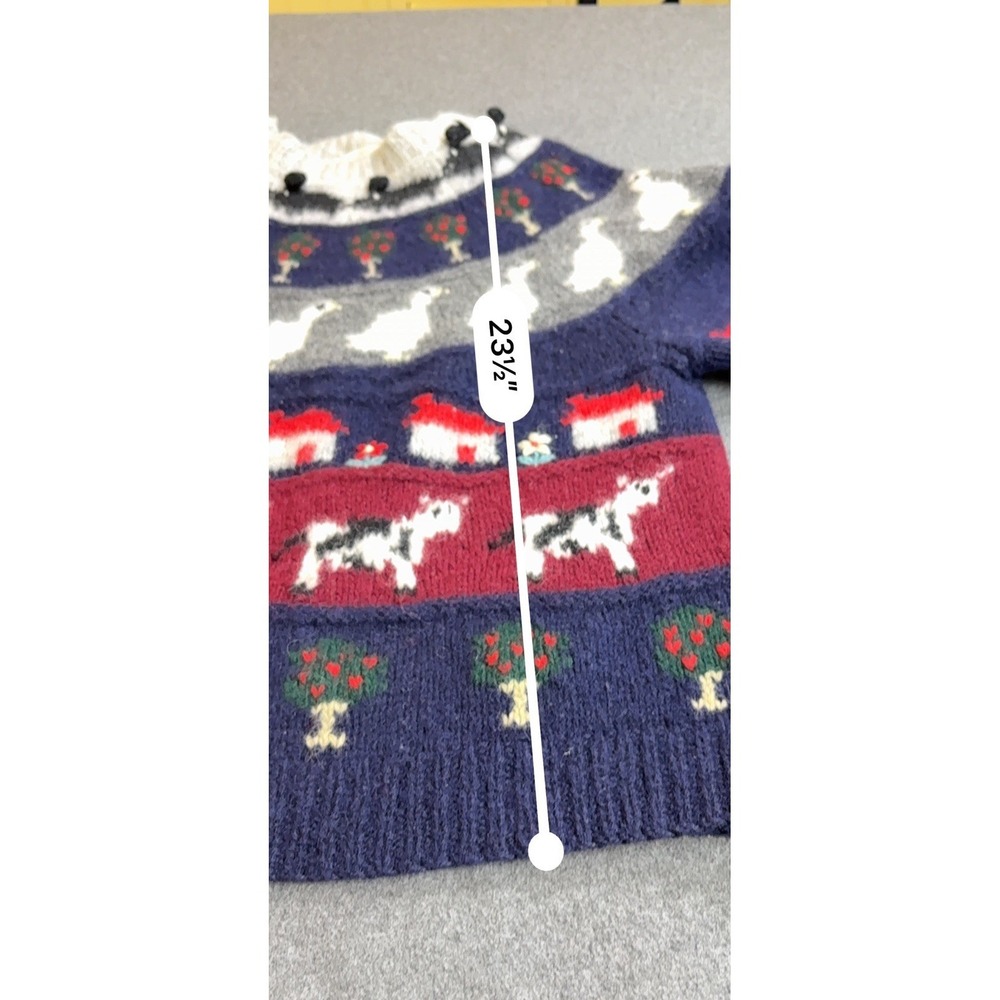 Susann D 100% Shetland Wool Hand-Knit Sweater Size Medium Farm Geese - Picture 6 of 7